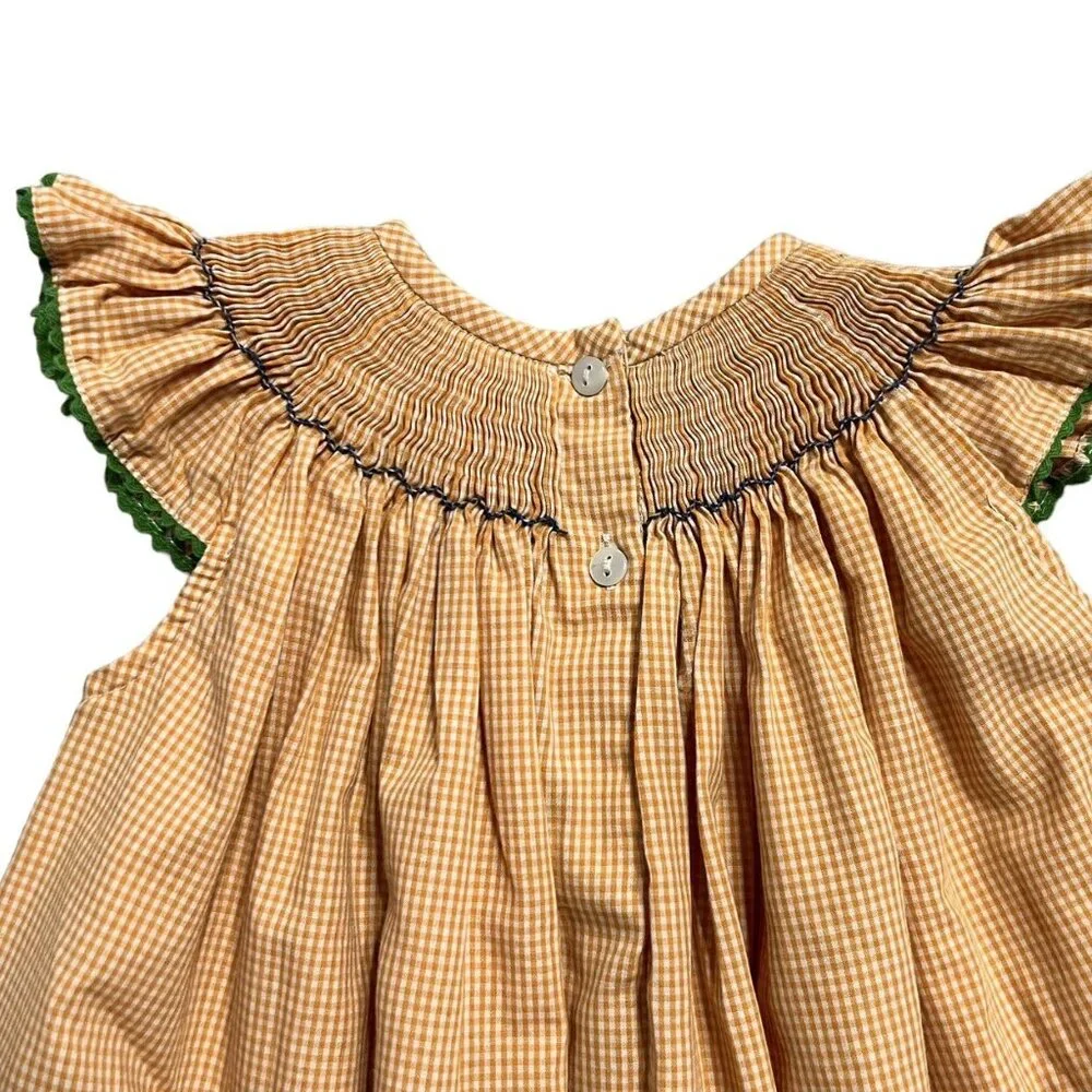 Silly Goose Sz 2 Orange Gingham Smocked Octopus Dress